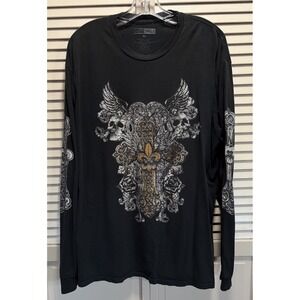 Thirty Single Graphic Logo Tshirt Crew Neck Long Sleeve Size XL Skull Sword